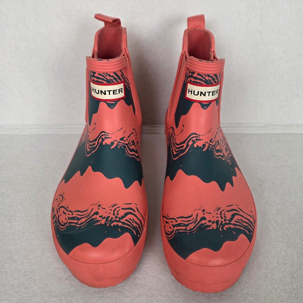 Hunter Original Chelsea Rain Boots Coral Pink Black Marble Print Womens Size 8 - Picture 2 of 8